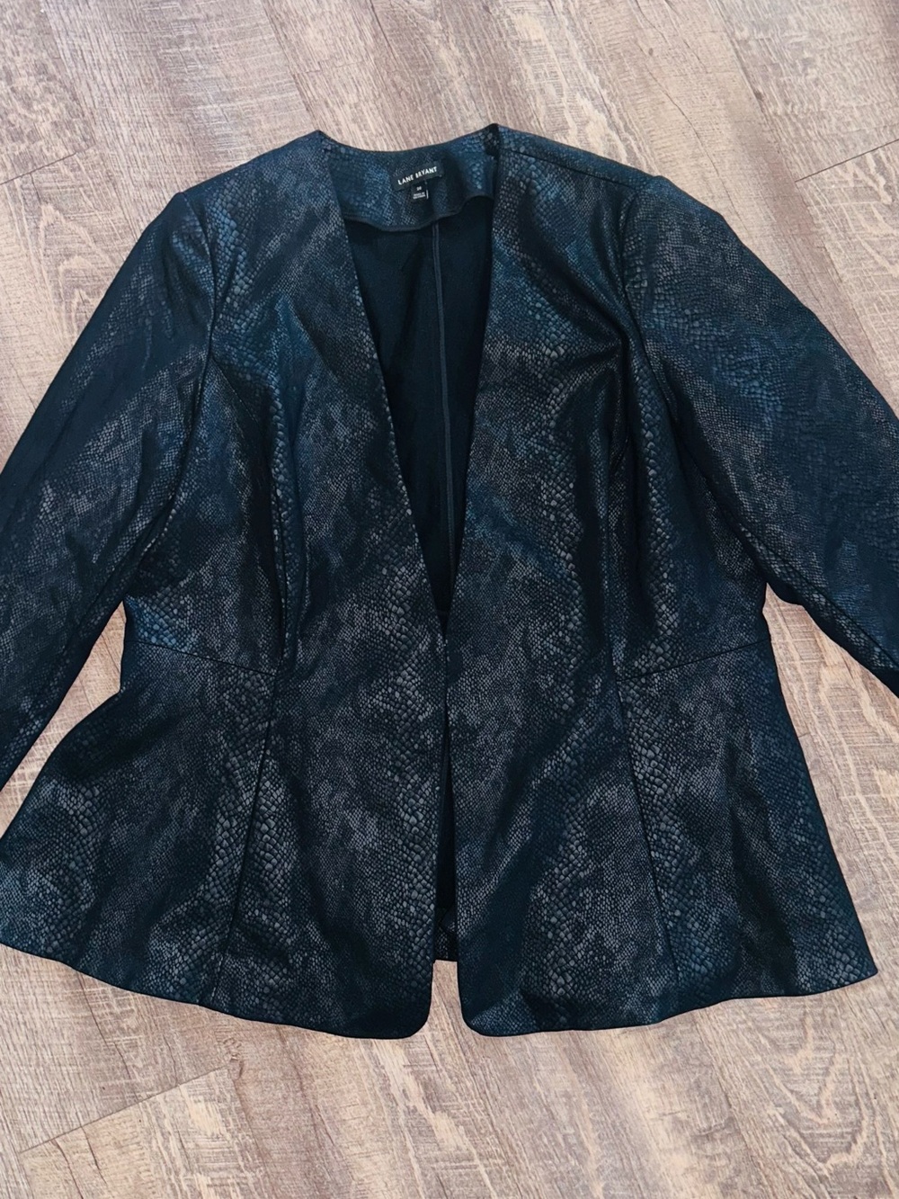 Lane Bryant Black Snake-Embossed Open Front Blazer